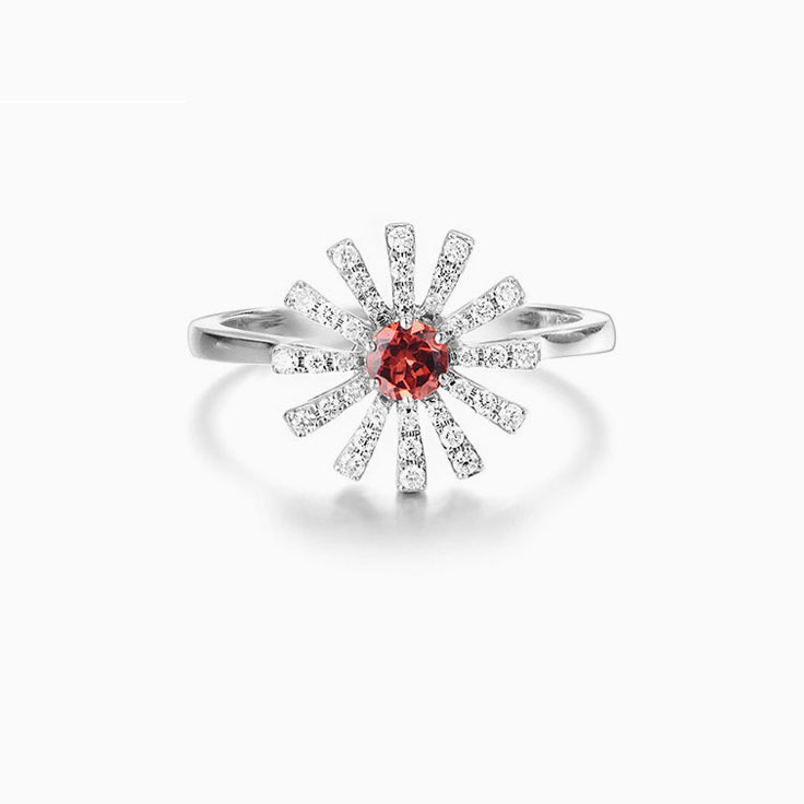 Garnet and Diamond Flower Ring