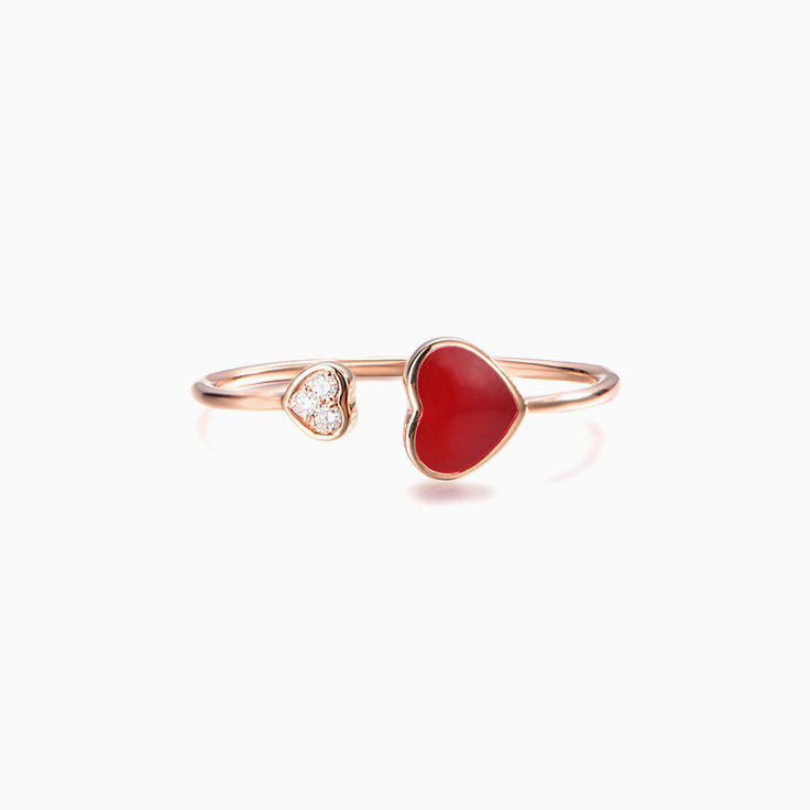 Heart on Heart Enamel Ring