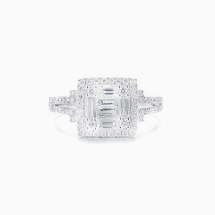Square shape diamond cluster engagement ring