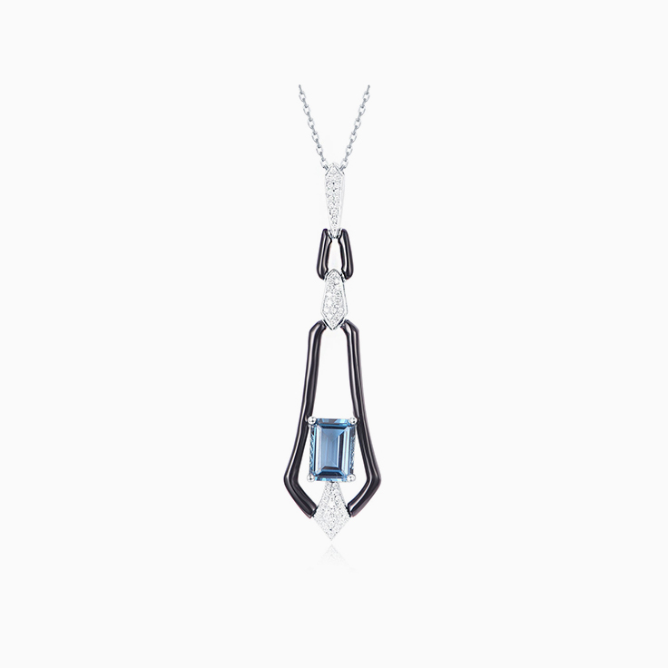 London Blue Topaz and Onyx Pendant