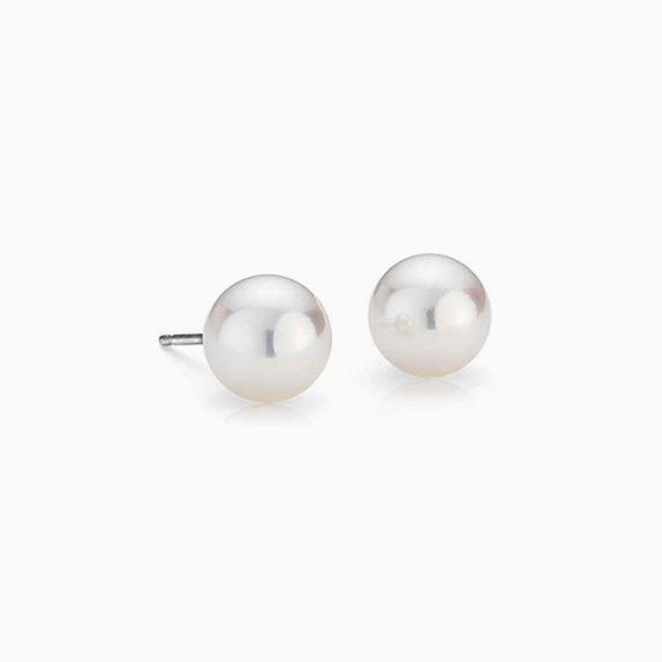 Floral Jackets Pearl and Diamond Stud Earrings Silvery South Sea Pearl   Gem Gardener