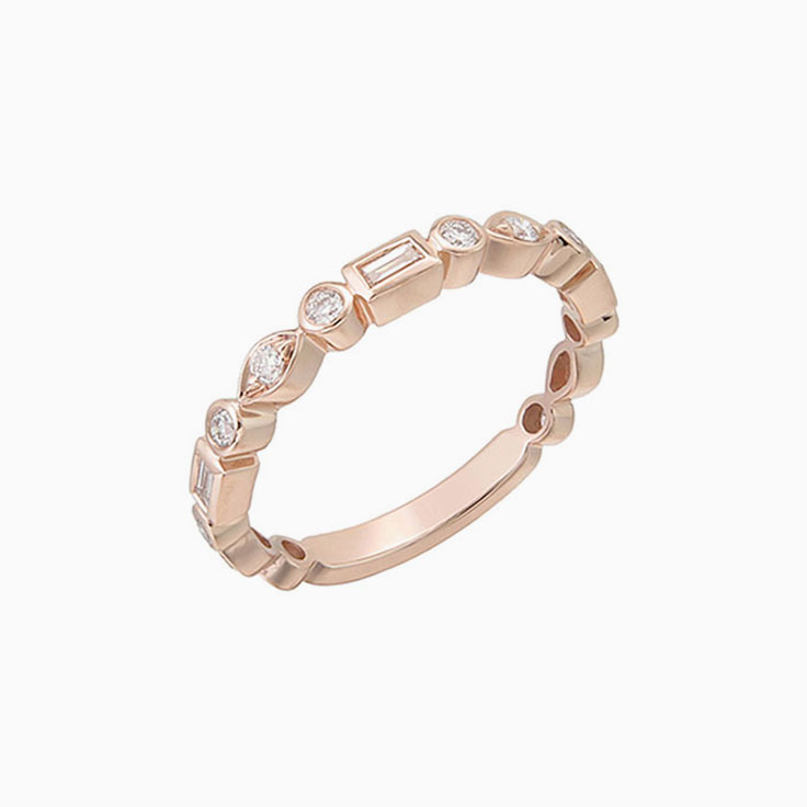 Baguette and Round Bezel set ring