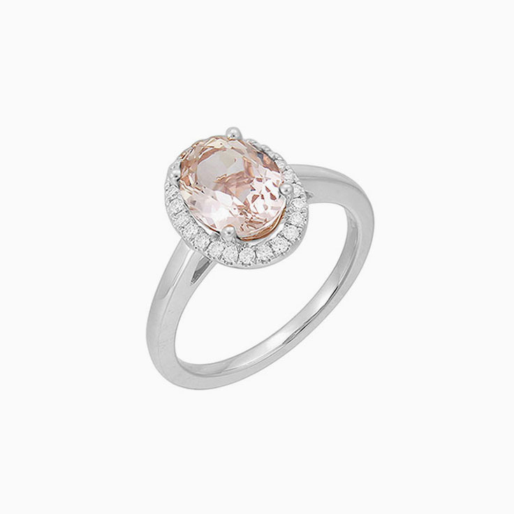 Oval Morganite with Diamond halo ring