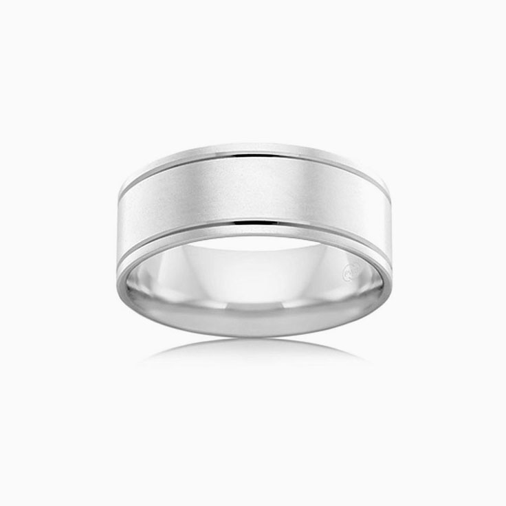 Dual grooved mens wedding ring F3120