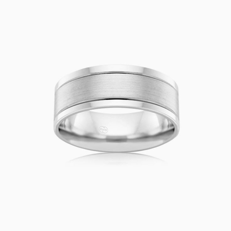 Double grooved mens wedding ring F3985