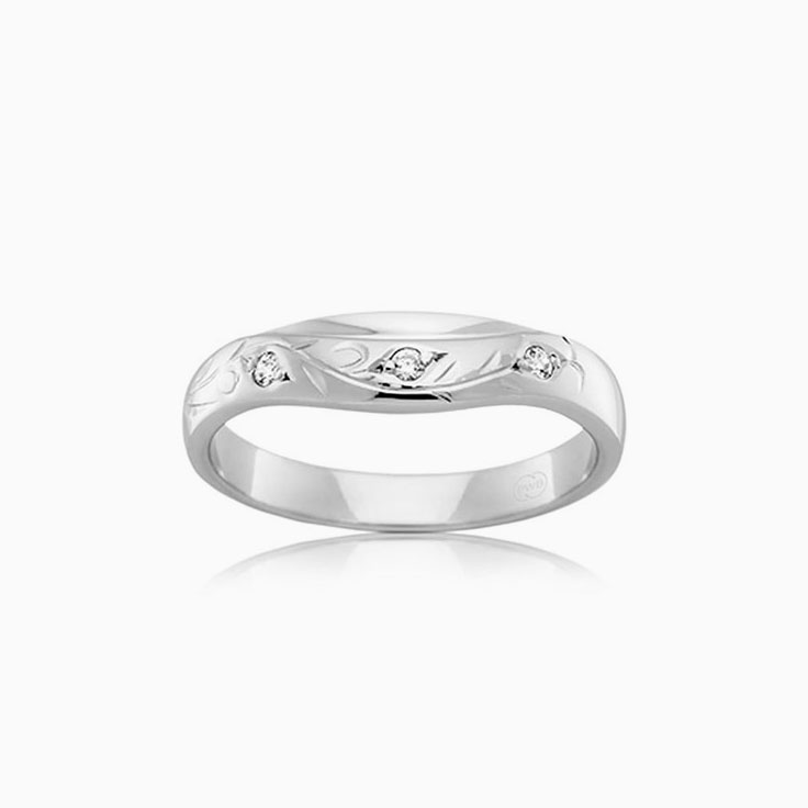 Carved Lab Diamond Wedding Band