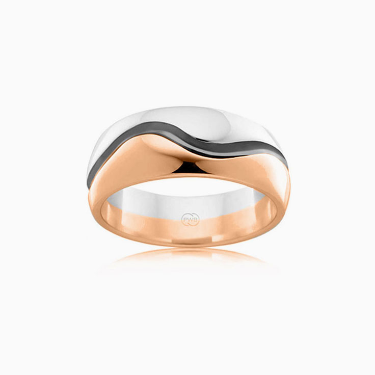 Two tone black wave mens ring 2TJ2856