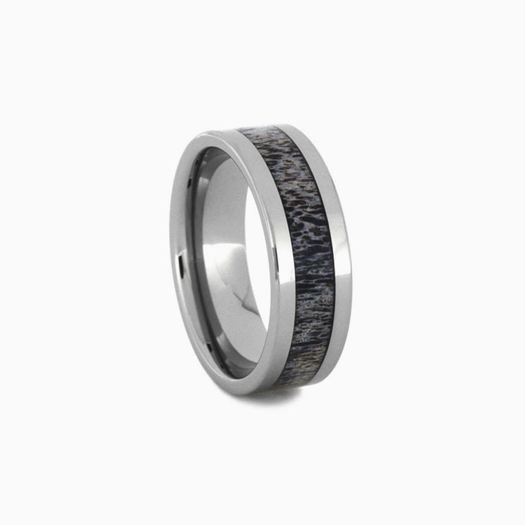 Men's Deer Antler Ring With Tungsten Band 2193