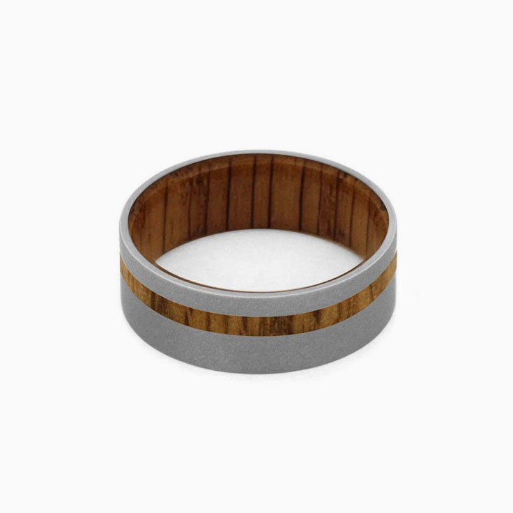 Oak Wood Ring With Sandblasted Titanium