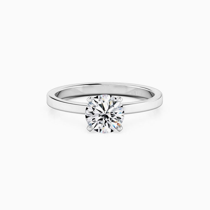 Round Brilliant Cut Engagement Ring With a Flat Plain Band