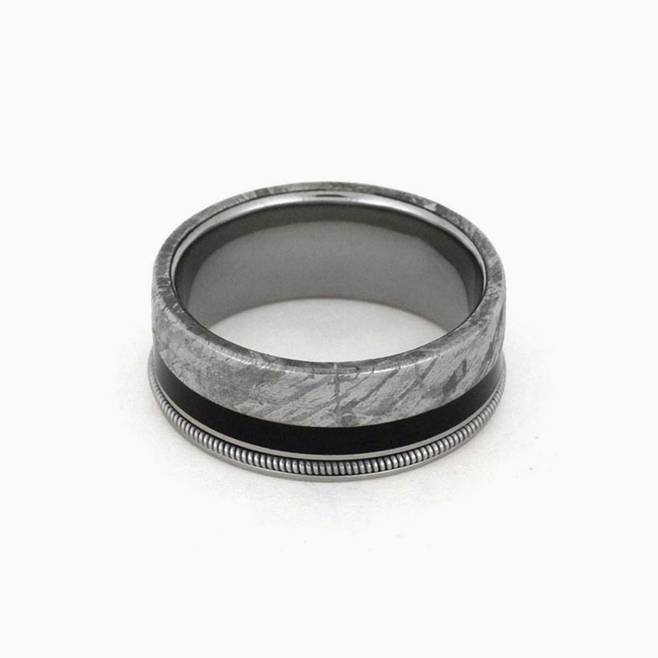 Meteorite and guitar string ring
