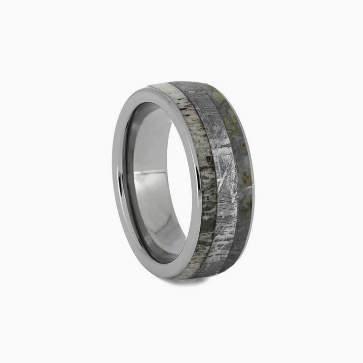 Mens Ring With Dinosaur Bone And Meteorite