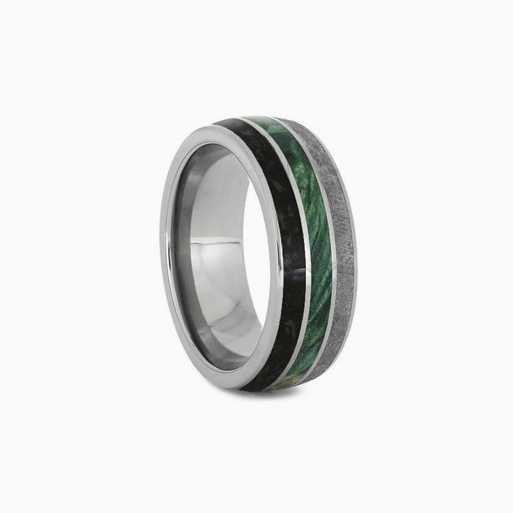 Meteorite Green Wood Dinosaur Bone Wedding Band
