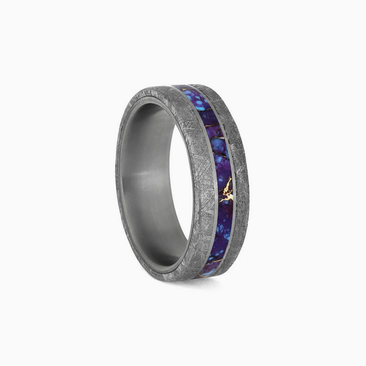 Mens Meteorite And Turquoise Wedding Ring