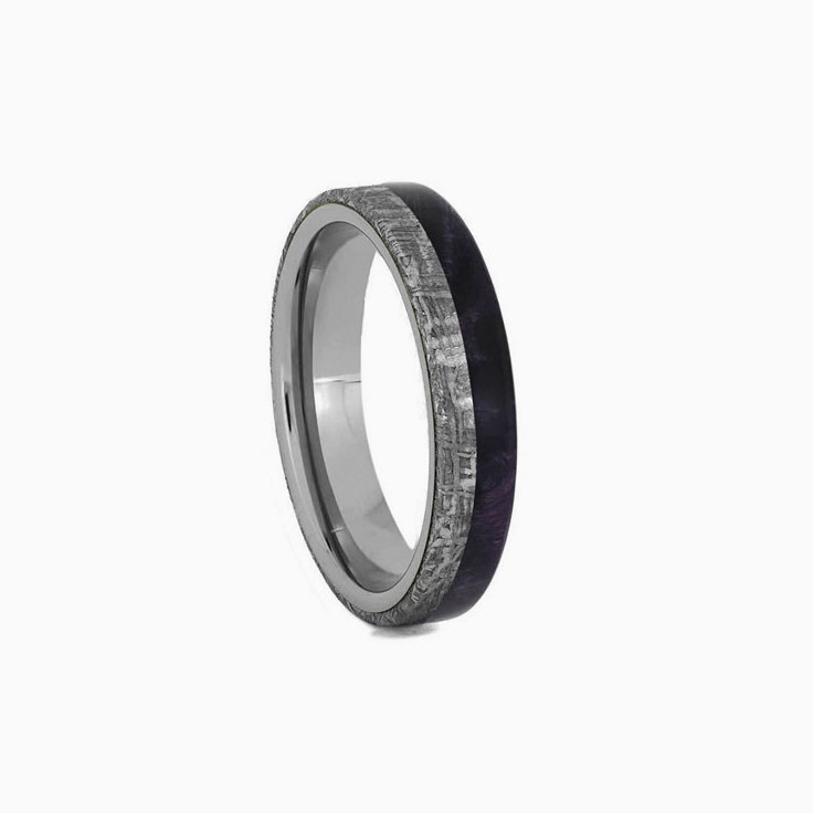 Purple Wedding Band With Wood Meteorite