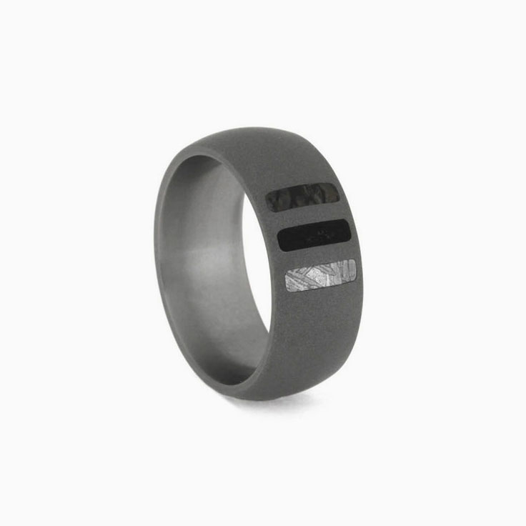Sandblasted Titanium Band With Triple Inlays