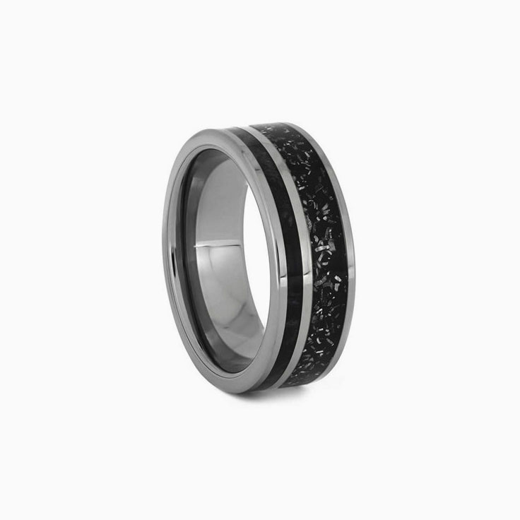 Tungsten Mens Ring With Stardust And Wood