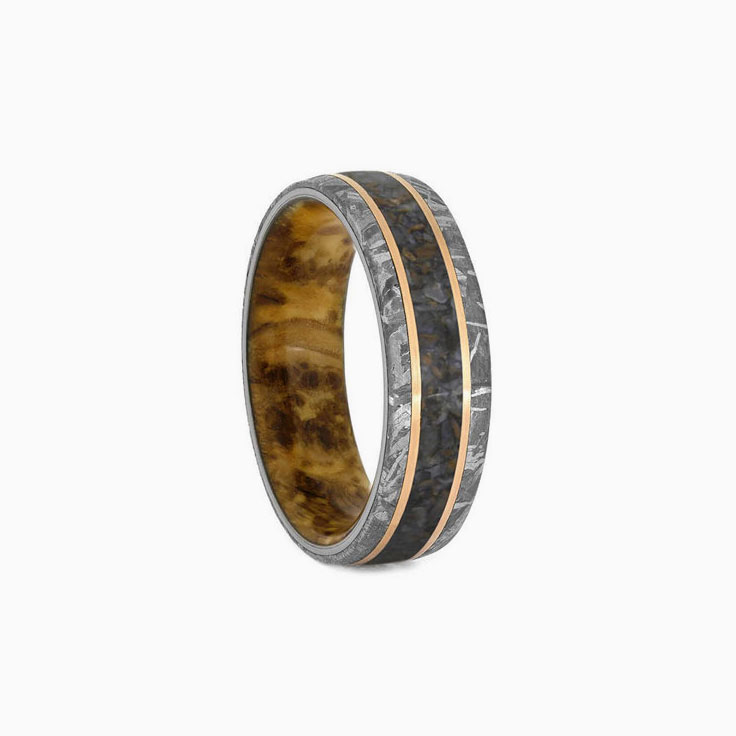 Meteorite Dino Bone Ring With Wood Sleeve