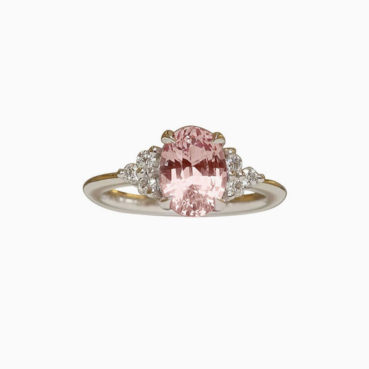 Oval Peach Sapphire and diamond ring