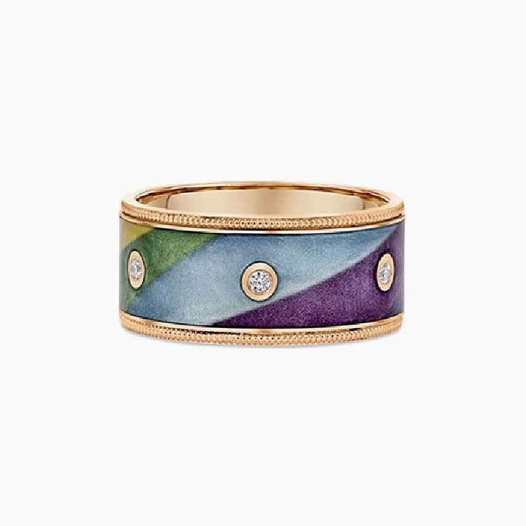 Milgrain Ceramic Gold Ring With Diamond