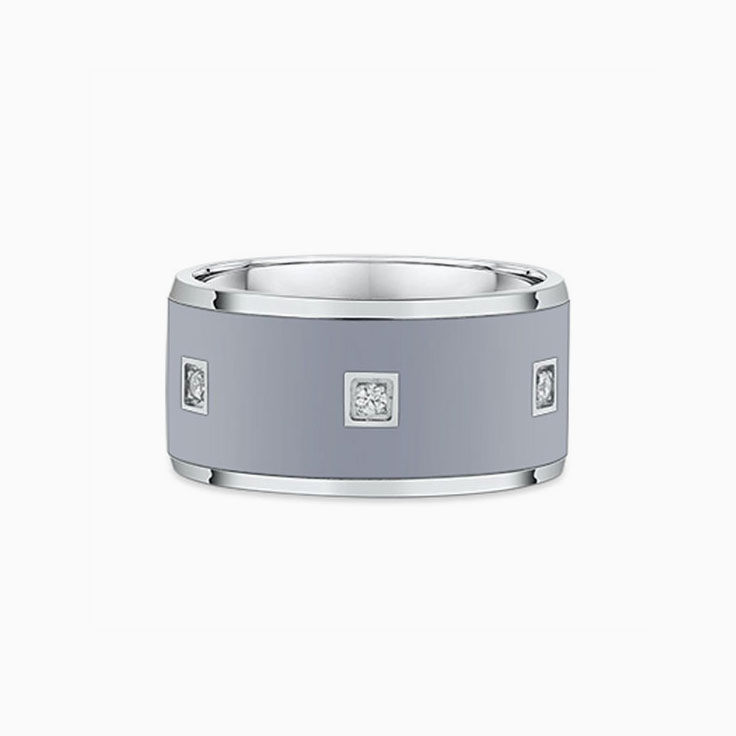 Grey Ceramic Gold Ring With Diamond