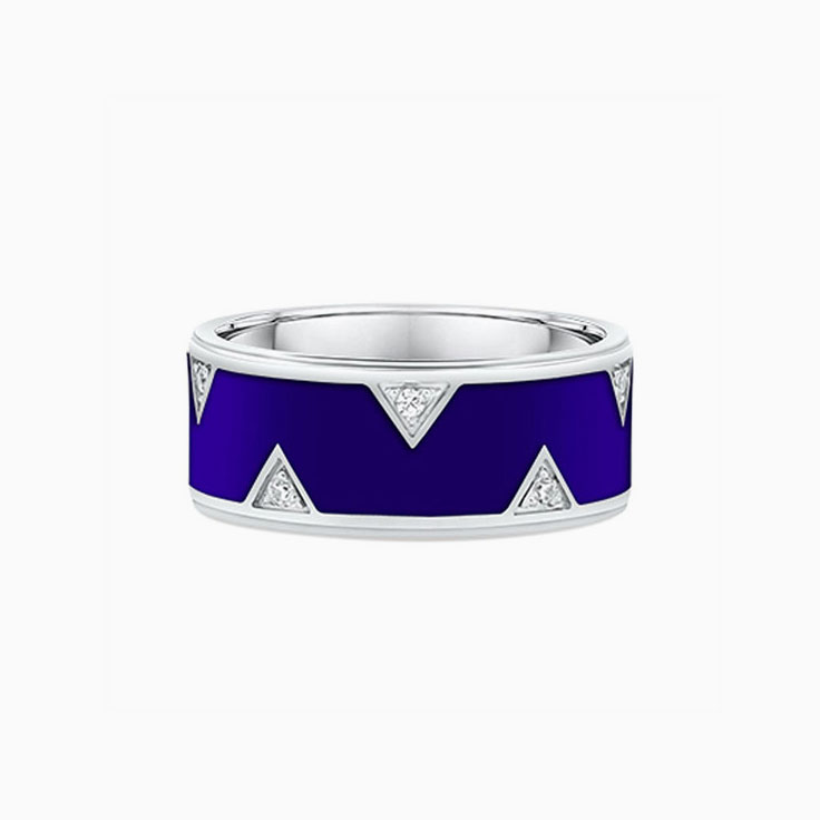 Blue Ceramic Gold Ring With Diamond