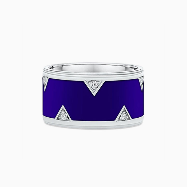 Blue Ceramic Diamond Gold Ring