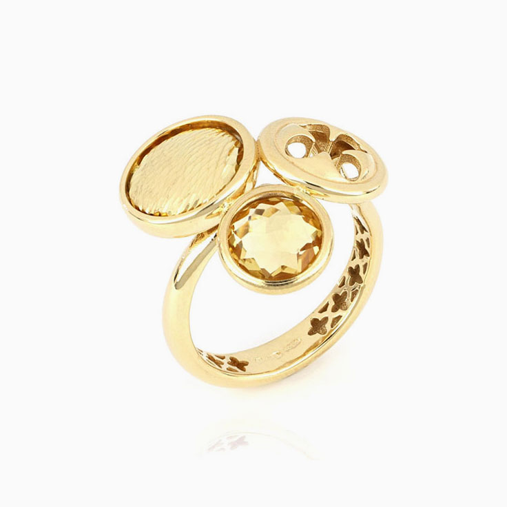 Three Charm Citrine Gold Ring