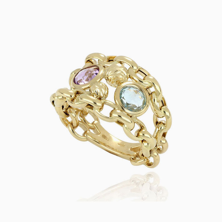 Gemstone Ring With Chain