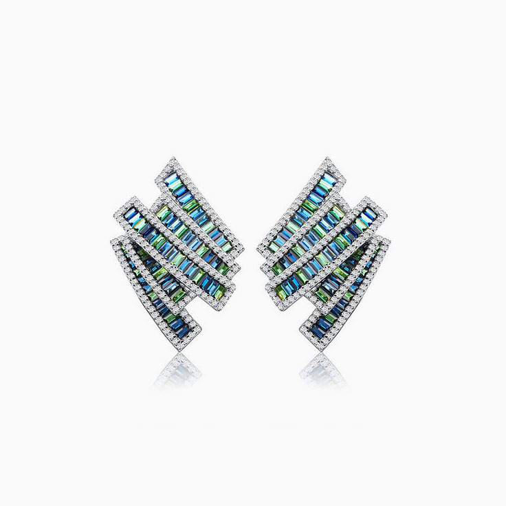 Zig Zag Sapphire And Diamond Studs