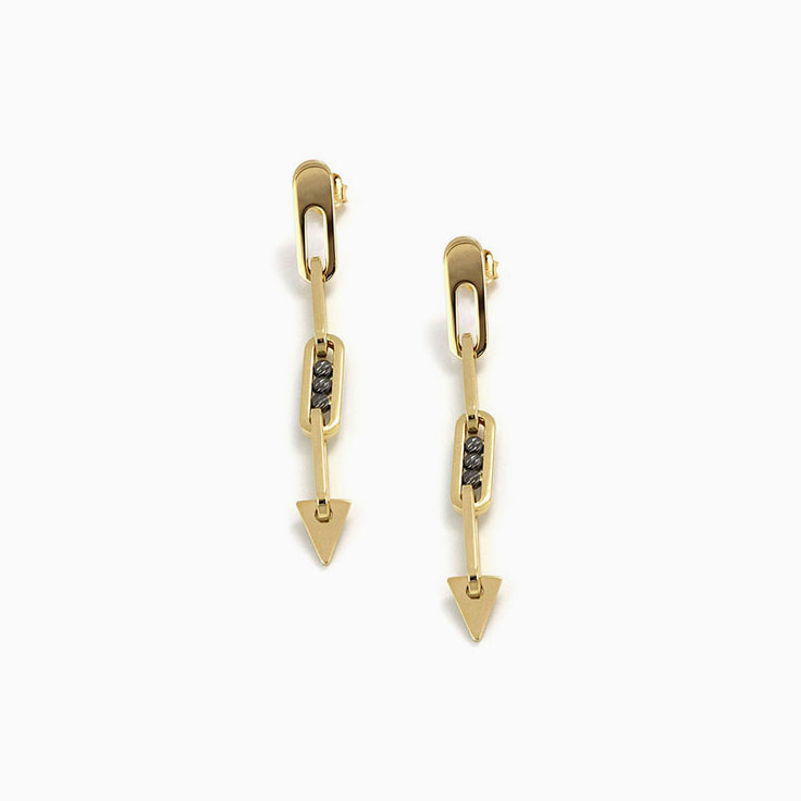 Black And Yellow Gold Arrow Earrings