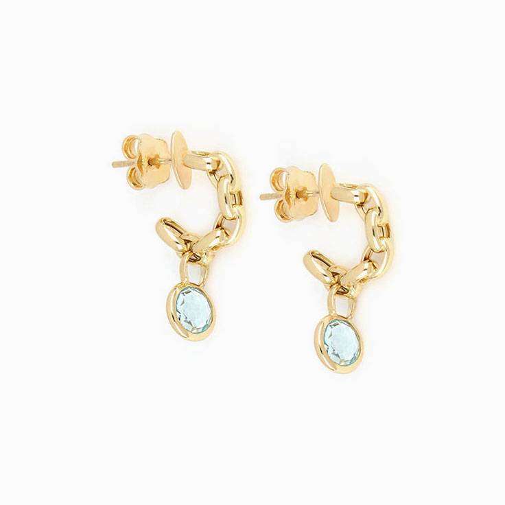 Moon Circle Earring With Blue Topaz
