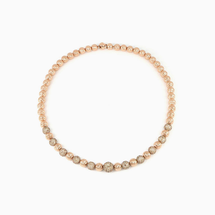 Diamond And Rose Gold Graduated Sphere Necklace