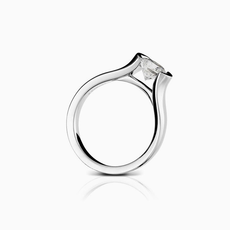 Classic Horizontal Oval Solitaire Engagement White Gold Band