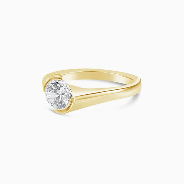 Diagonal Set Solitaire Engagement Gold Ring