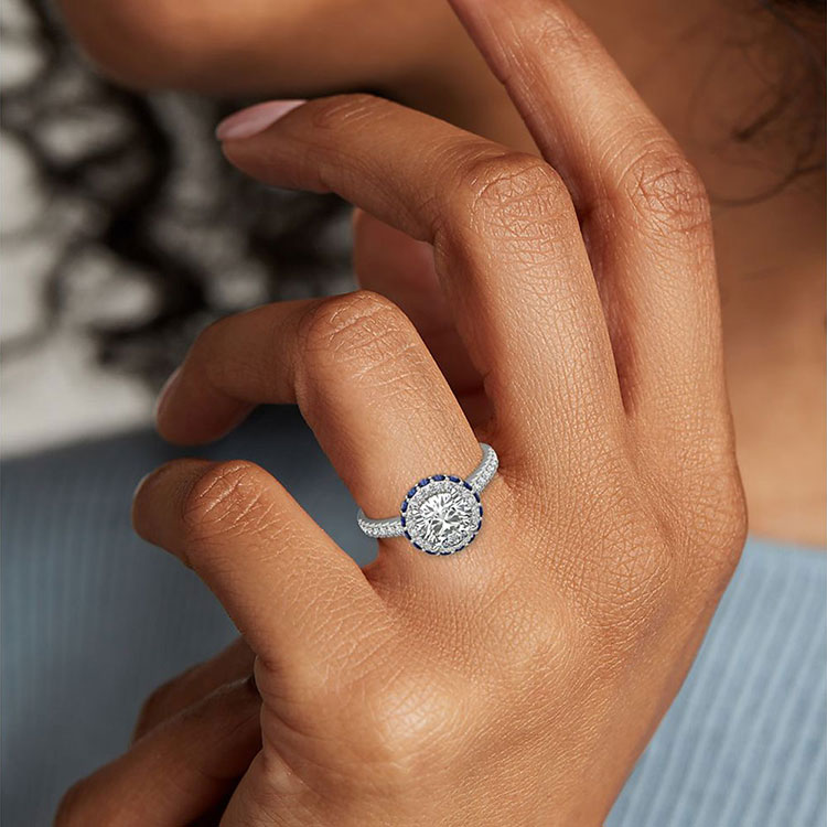 Diamond and sapphire engagement ring