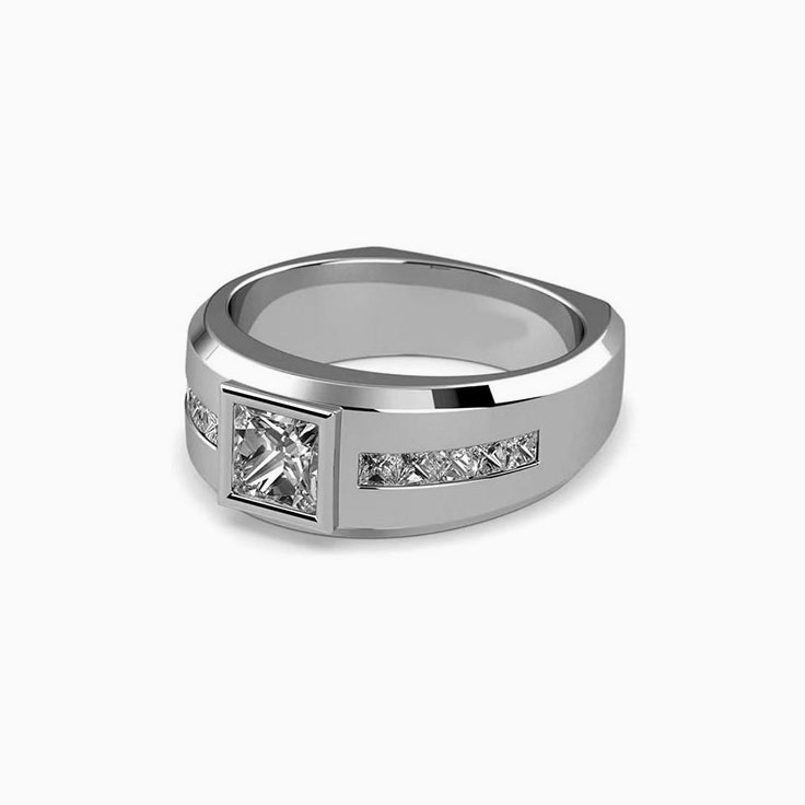 Bezel Set Diamond Engagement Men's Gold Channel Ring
