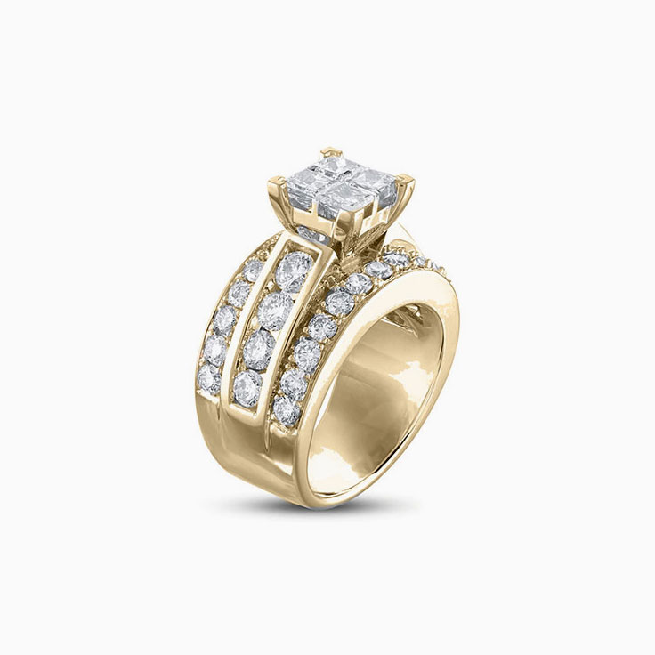 Channel Diamond Engagement Triple Shank Ring