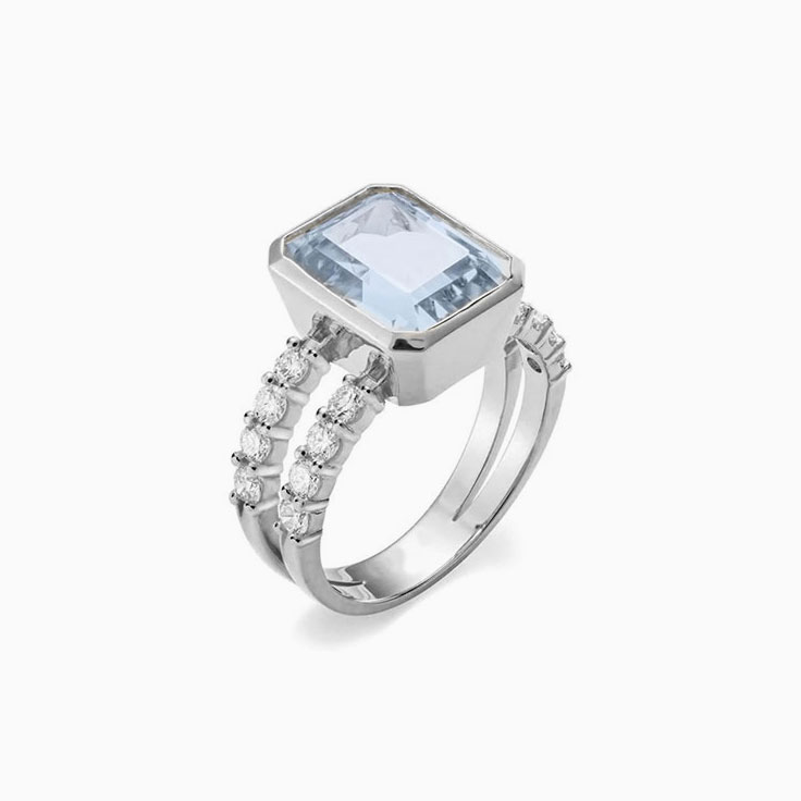 Aquamarine And Diamond Split Band