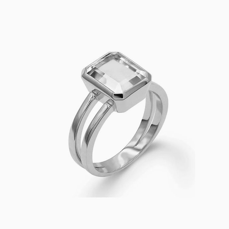 Emerald Cut White Topaz On Split Shank Band