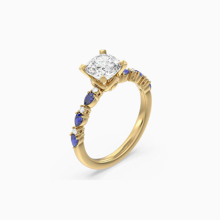 Lab Diamond Engagement Ring With Blue Sapphire