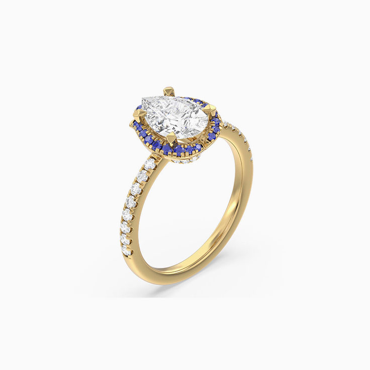 Blue Sapphire And Pear Lab Diamond Engagement Ring