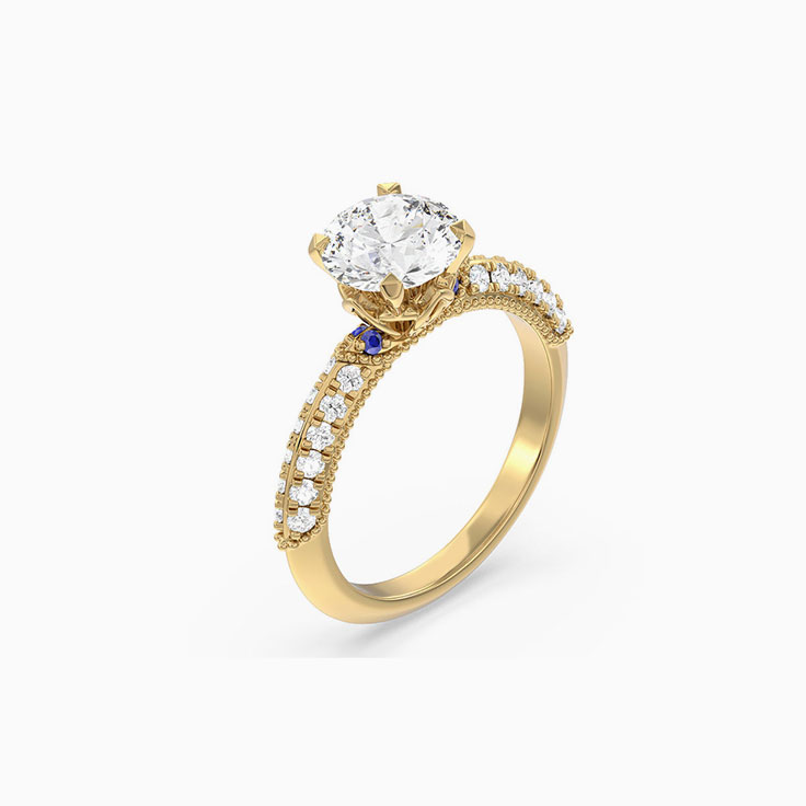 Sapphire And Round Lab Diamond Knife Edge Engagement Ring