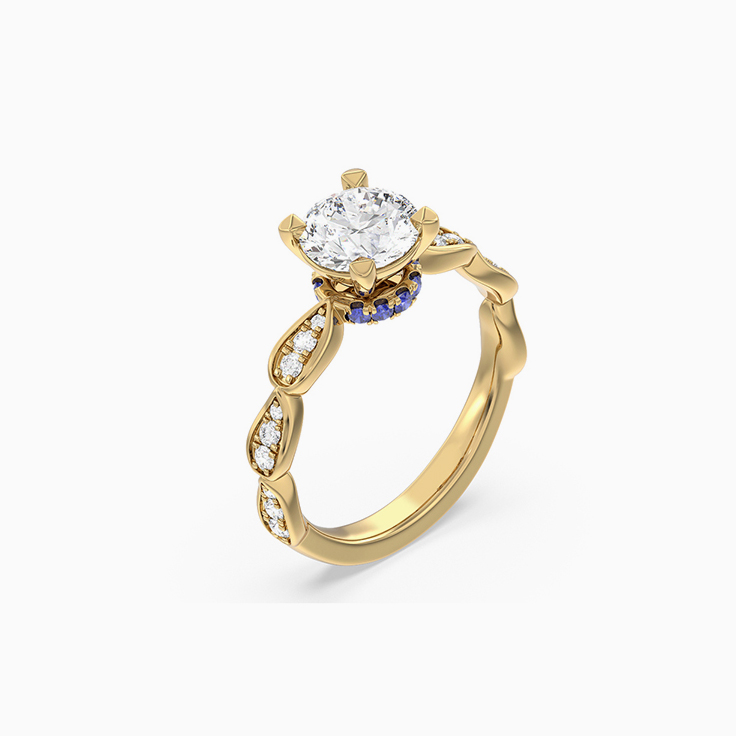 Hidden Blue Sapphire And Round Lab Diamond Engagement Ring