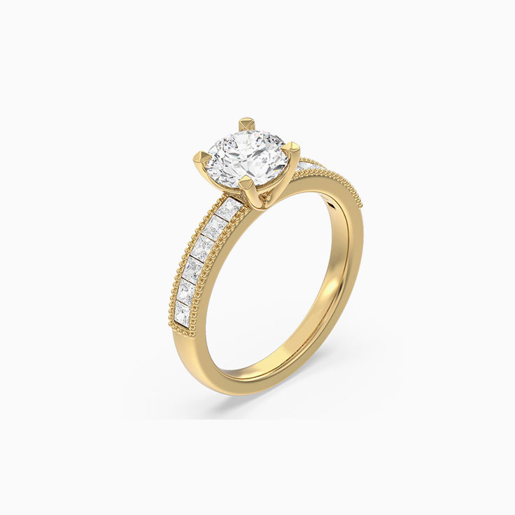 Grooved Lab Grown Round Diamond Engagement Ring