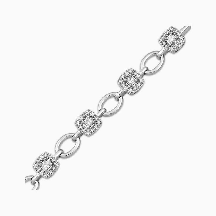 Princess cut With Round Halo Diamond Tennis Bracelet