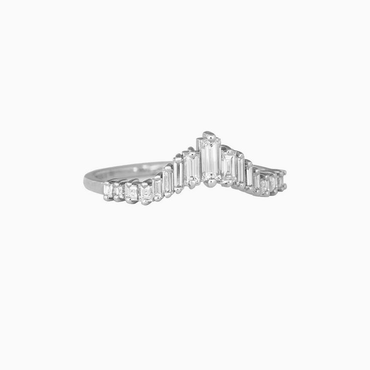 Nesting wedding band with baguette diamond