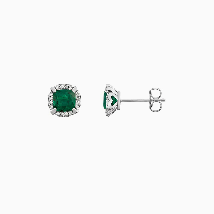 Emerald And Diamond Halo Studs