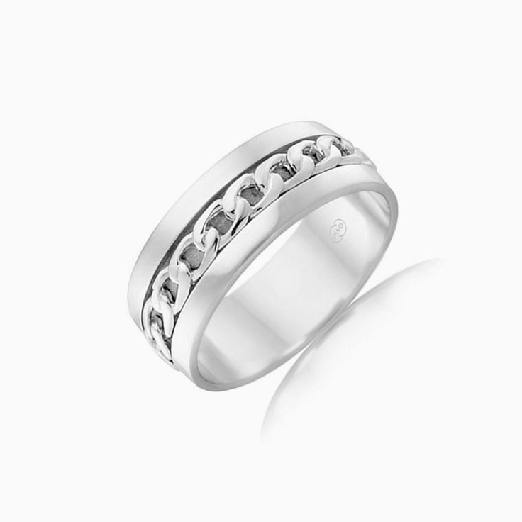 8mm White Gold Mens Wedding Ring