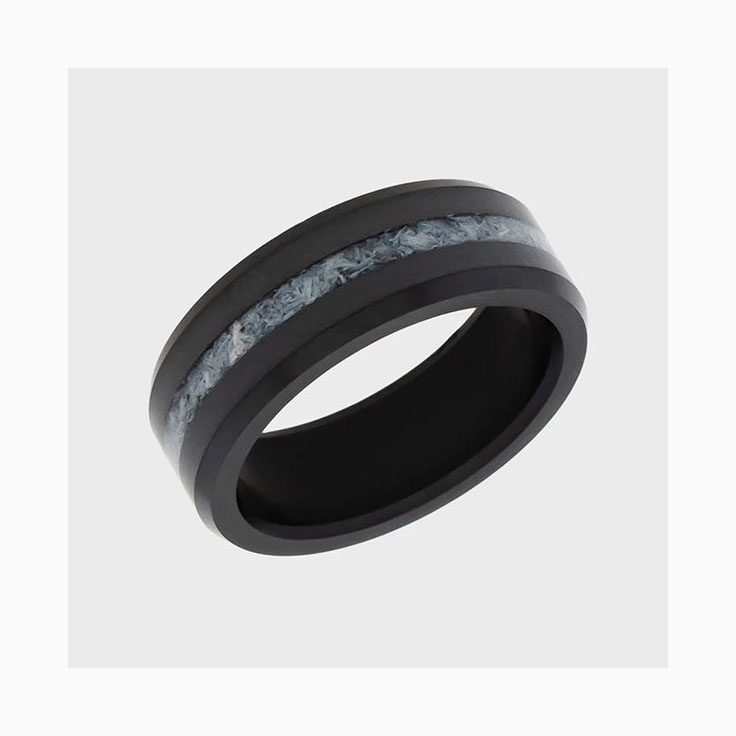 Crushed black diamond mens band